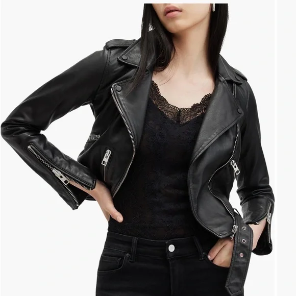 All Saints Balfern Black Leather Biker Jacket - Picture 7 of 8